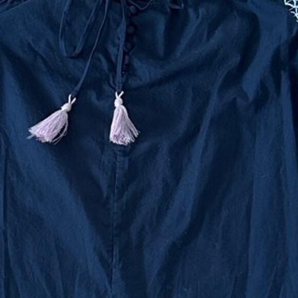 Rebecca Minkoff Off the Shoulder navy Embroidered smocked Peasant Top Boho XL - Picture 15 of 16